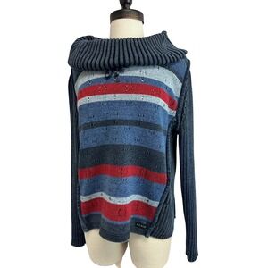 Blue Willi's Cowl Neck Sweater Womens S Blue Striped Cotton Knit Denmark
